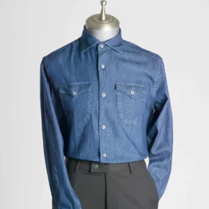 Mateo Denim Shirt - Dark Blue Windsor Collar