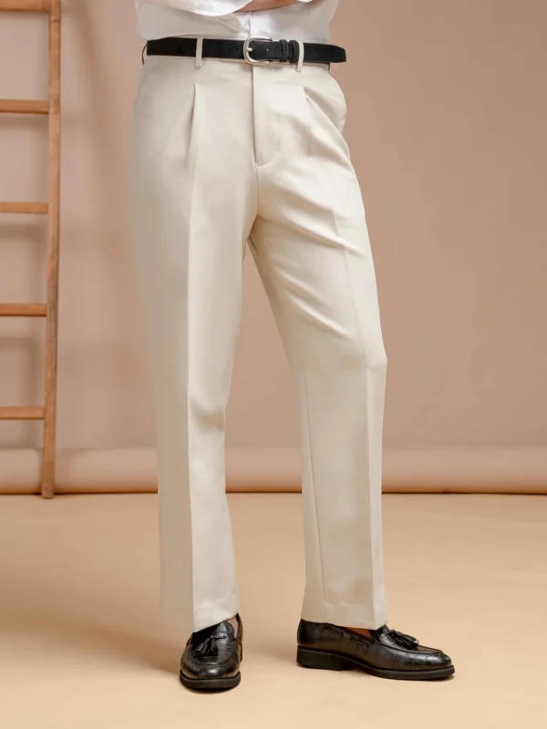 Vicolo Trousers With Belt Loop - Sand White Plain (Wide Fit)
