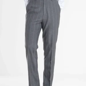 Trousers With Belt Loop - Dark Grey Wide Stripe (Slim Straight)
