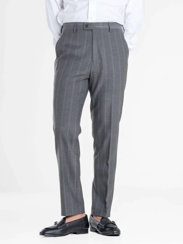 Trousers With Belt Loop - Dark Grey Wide Stripe (Slim Straight)